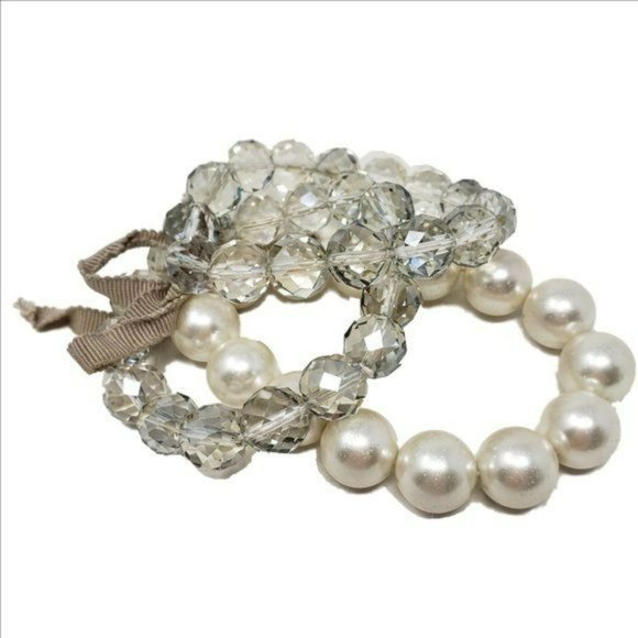 3-Piece Bangle Set Pearls & Clear Crystal Beads - Picture 5 of 5